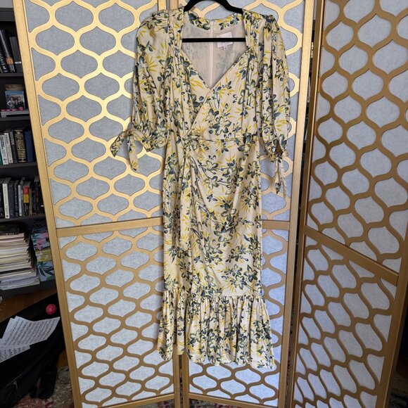 Cinq À Sept Size 4 Multicolor Kerstin Floral Puff Sleeve Ruffle Midi Wrap Dress - Picture 11 of 16